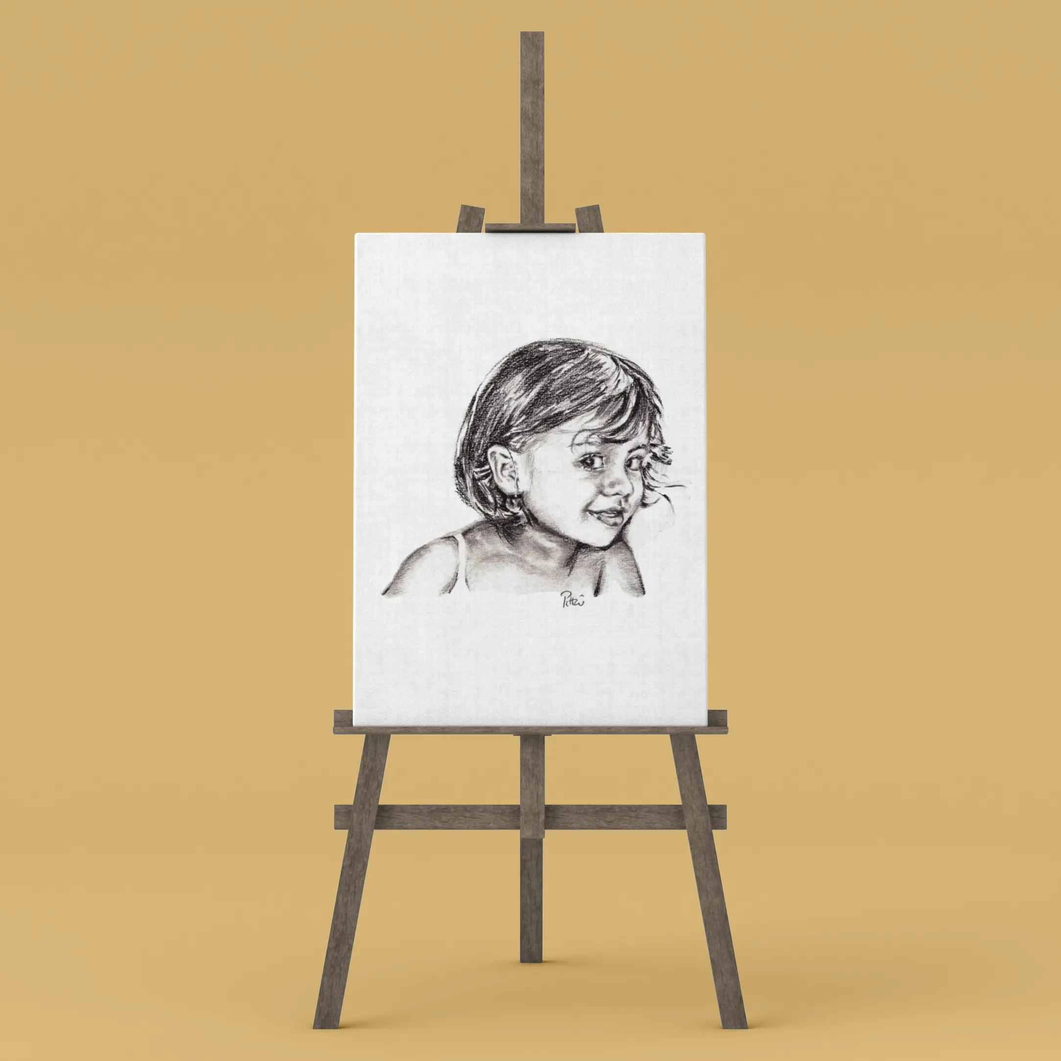 Chevalet avec un portrait de petite fille