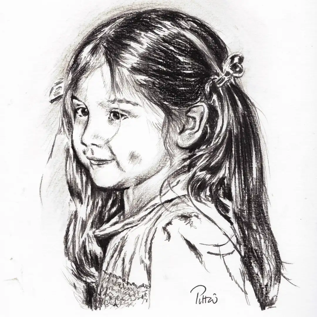 Portrait d'une petite fille au crayon